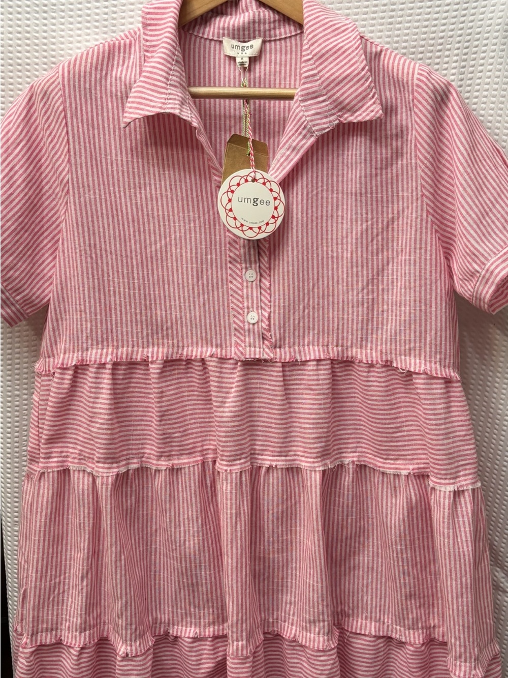 Umgee Pink Striped Tiered Shirt Dress Top